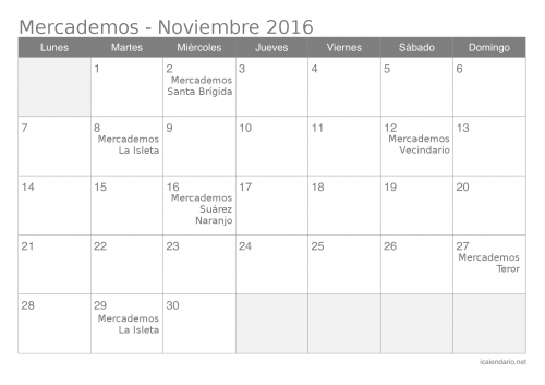 Mercademos del mes de Noviembre ¡Ojo! Cambio del mercademos de Teror